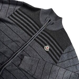 Moncler Mens Full Zip Striped Sweater Mock Neck Logo Patch XXL